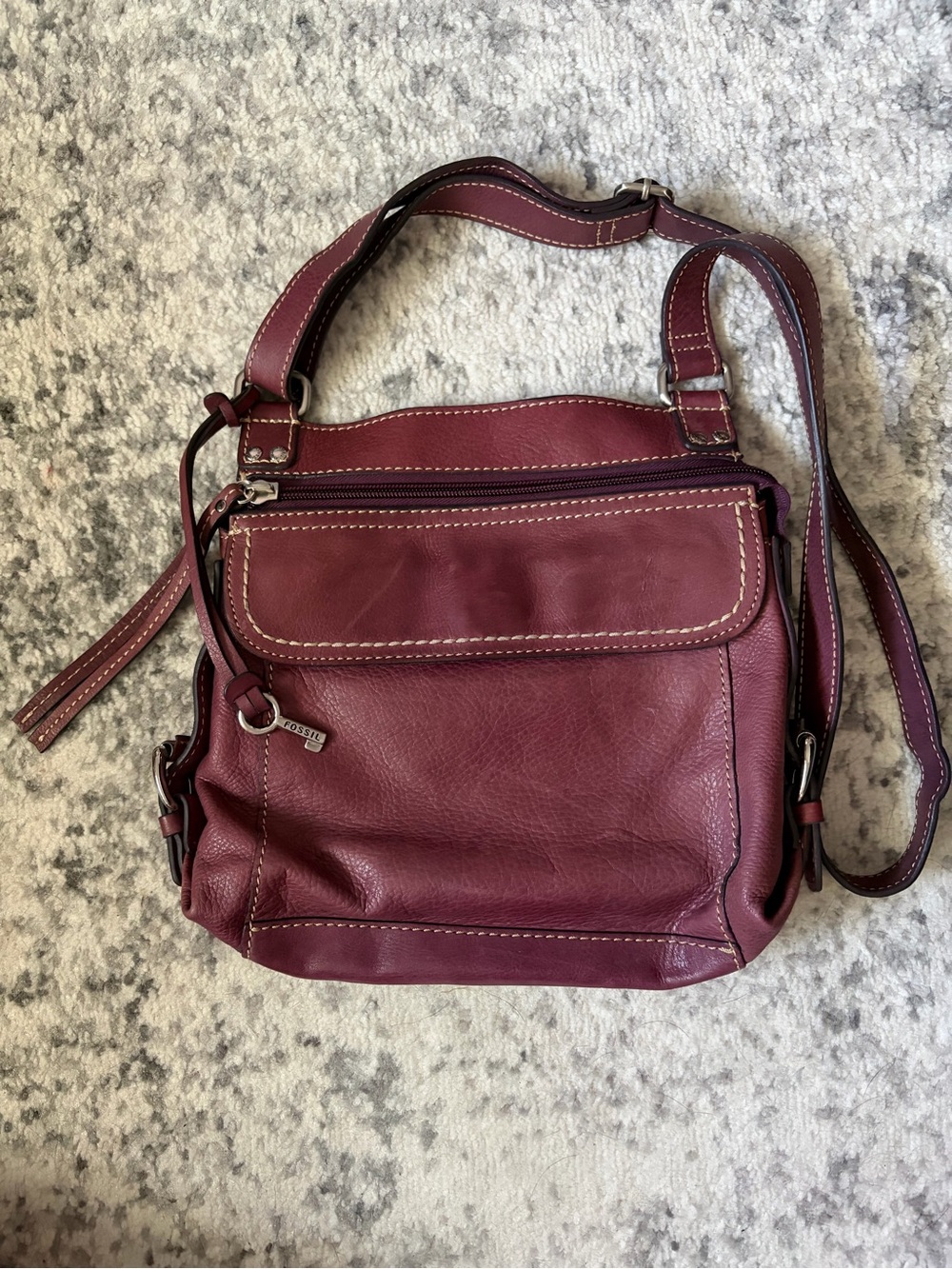 Fossil Leather Crossbody Bag - Deep Wine